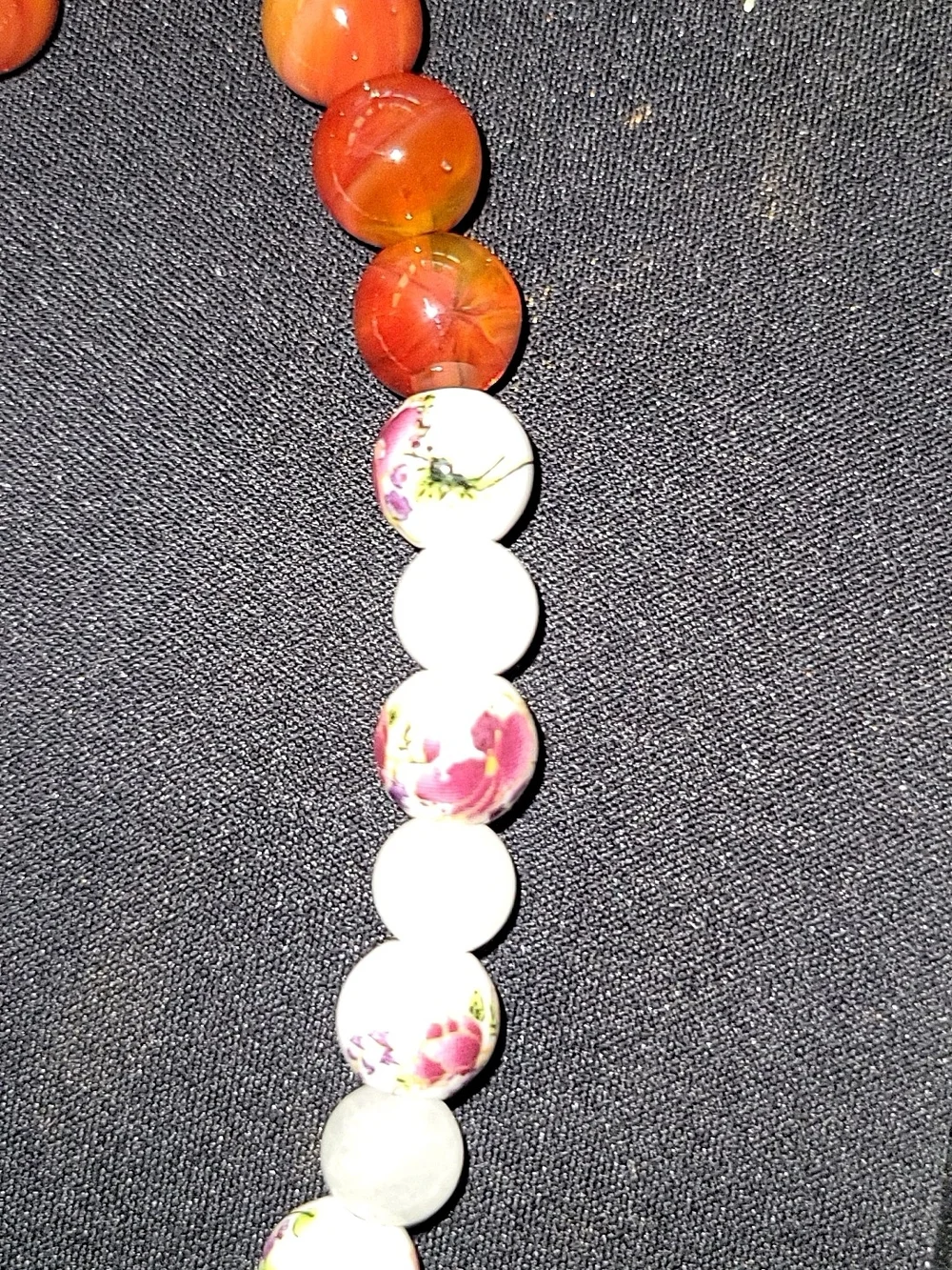 Handmade Beaded Wrist Phone Lanyard Floral Ceramic & Red Agate Style Keychain